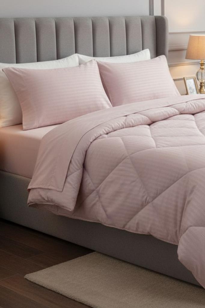 Satin Pollysaten Comforter Çift Kişilik Yorgan Seti Pudra - 1