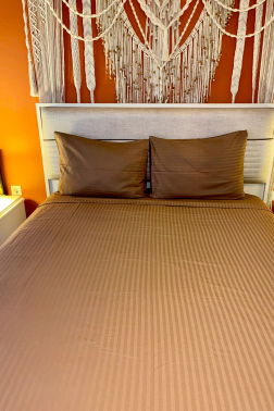 Satin Zarif Armürlü Çift Kişilik Nevresim Takımı Kahverengi - 4