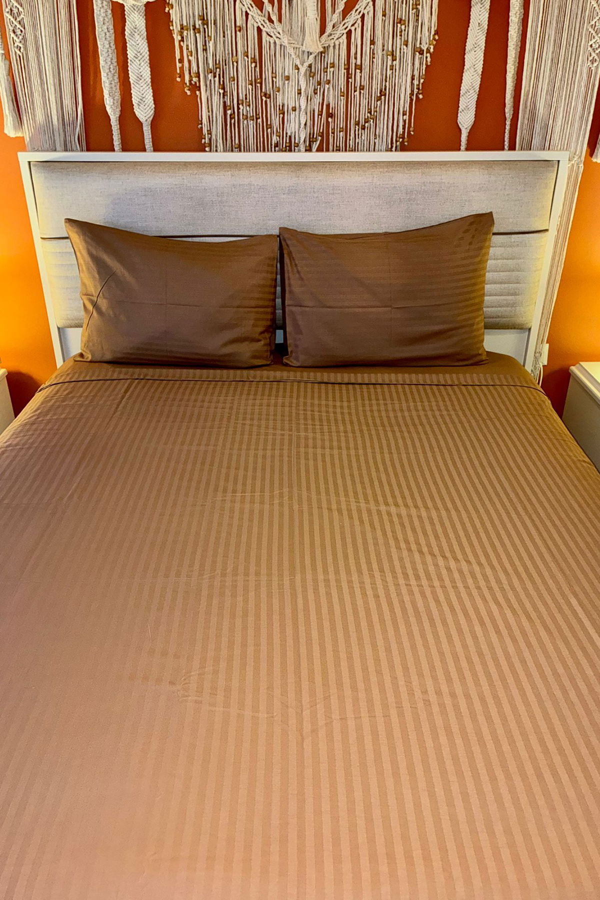 Satin Zarif Armürlü Çift Kişilik Nevresim Takımı Kahverengi - 5