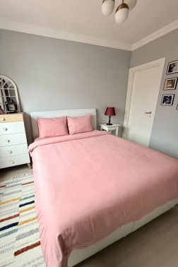 Satin Zarif Armürlü Çift Kişilik Nevresim Takımı Pudra - 2