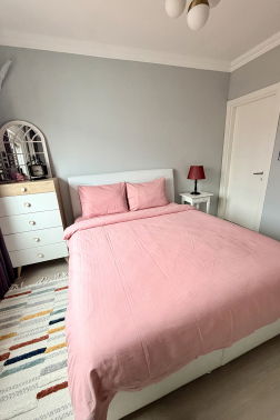 Satin Zarif Armürlü Çift Kişilik Nevresim Takımı Pudra - 3