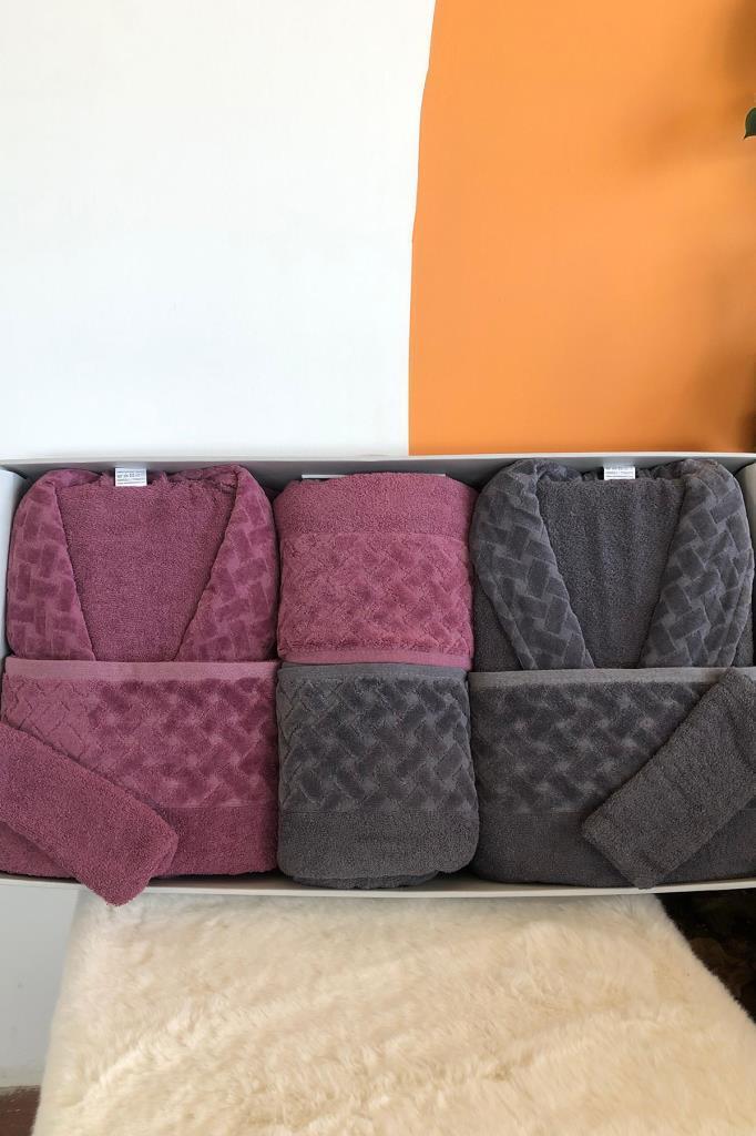 Şazeli 8 Parça Aile Bornoz Takımı Mürdüm Antrasit - 1