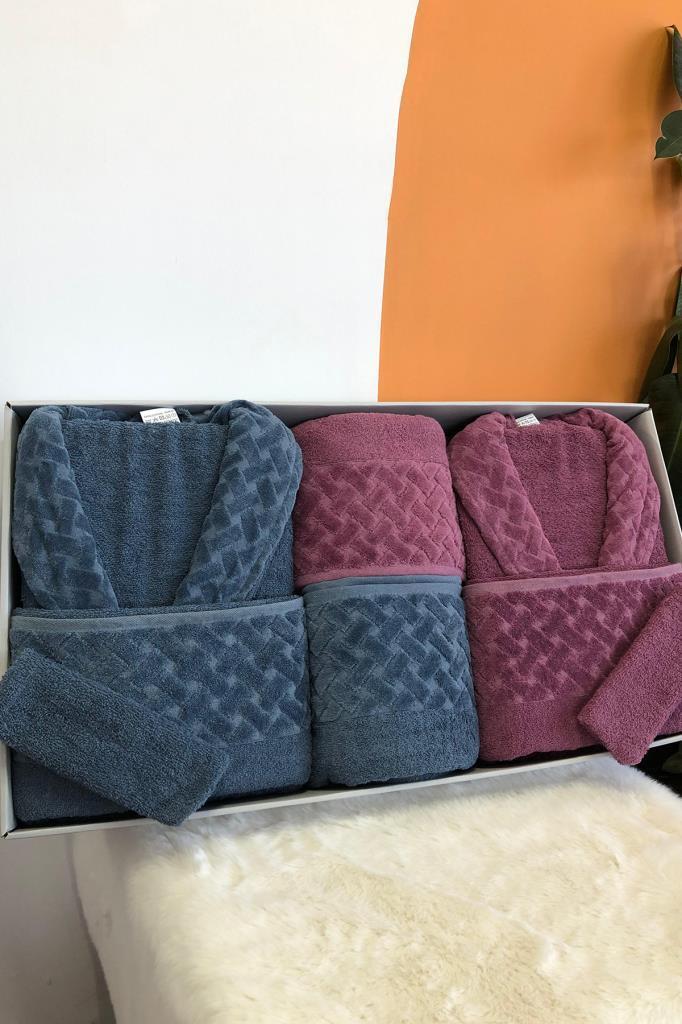 Şazeli 8 Parça Aile Bornoz Takımı Mürdüm İndigo - 1