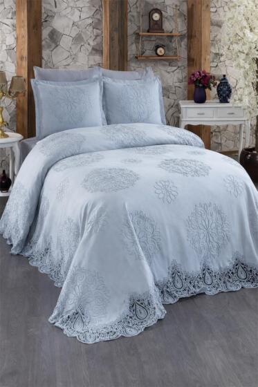 Sdney 3 Parça Çift Kişilik Pike Takımı Gri - Çeyiz Diyarı