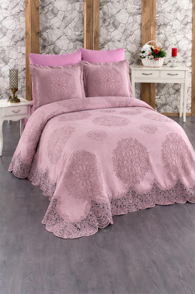 Sdney 3 Parça Çift Kişilik Pike Takımı Gül Kurusu - 1