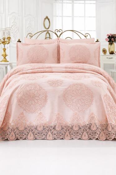 Sdney 3 Parça Çift Kişilik Pike Takımı Pudra - Çeyiz Diyarı