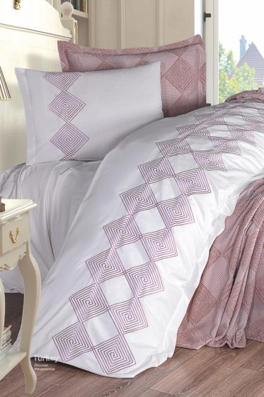 Seher 4 Parça Nakışlı Pike Takımı 240x260 Pudra - Çeyiz Diyarı