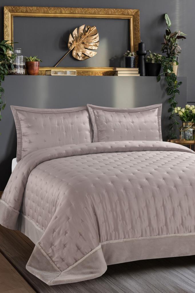 Sepora İpek Saten Çift Kişilik Yatak Örtüsü Bej - 1