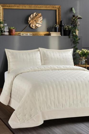 Sepora İpek Saten Çift Kişilik Yatak Örtüsü Krem - Çeyiz Diyarı