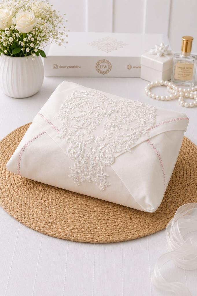 Serel Saten Lüks Nişan Bohçası 90x90 cm Krem - 1