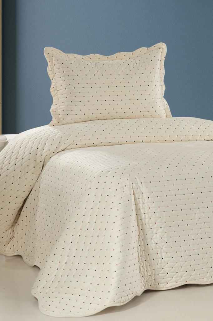 Serelina Lüks Nakışlı Kadife Tek Kişilik Yatak Örtüsü Krem - 1