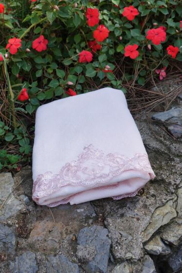 Servella Fransız Dantelli Havlu Pudra - Çeyiz Diyarı