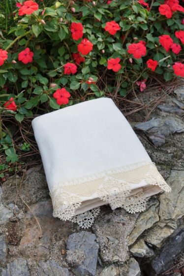 Servella Fransız Dantelli Havlu Pudra - Çeyiz Diyarı (1)