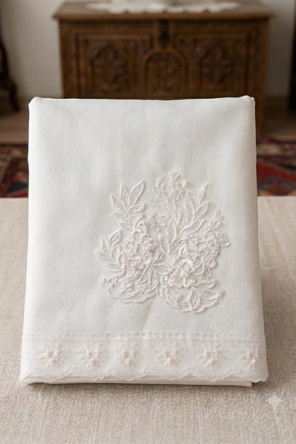 Seval Saten Lüks Nişan Bohçası 90x90 cm Krem - 1