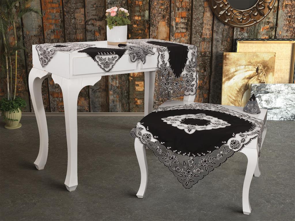 Seven Nakışlı Salon Takımı 16 Parça Siyah - 1