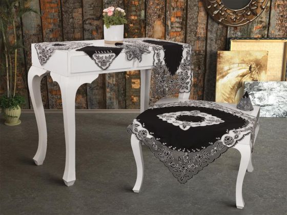 Seven Nakışlı Salon Takımı 16 Parça Siyah - Çeyiz Diyarı