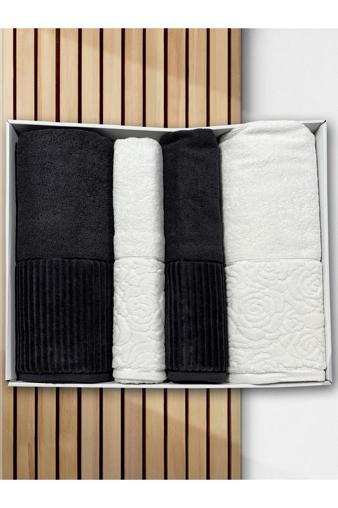 Sevgi Hamam Takımı 4 Parça Krem - Antrasit - 1