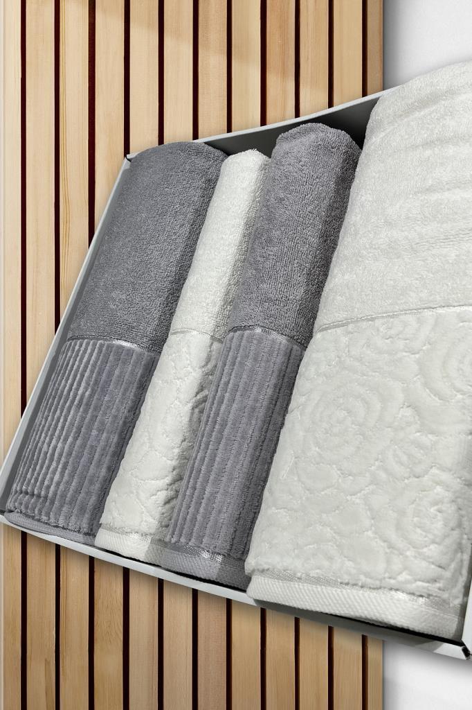 Sevgi Hamam Takımı 4 Parça Krem - Gri - 1