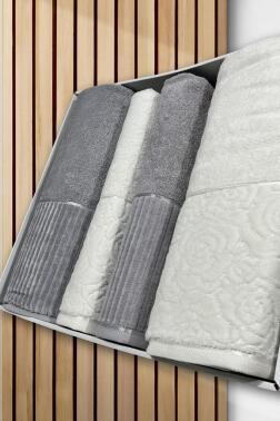 Sevgi Hamam Takımı 4 Parça Krem - Gri - 1