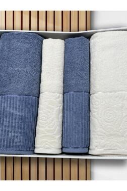 Sevgi Hamam Takımı 4 Parça Krem - Mavi - 1