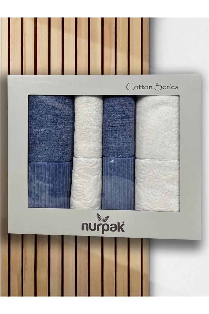 Sevgi Hamam Takımı 4 Parça Krem - Mavi - 2