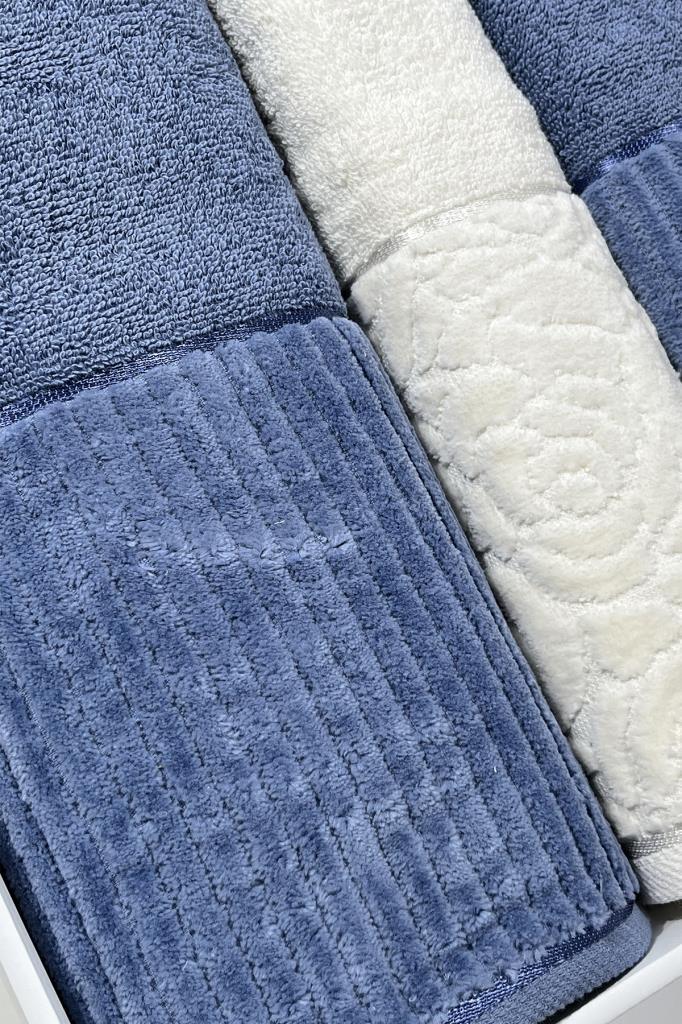 Sevgi Hamam Takımı 4 Parça Krem - Mavi - 3