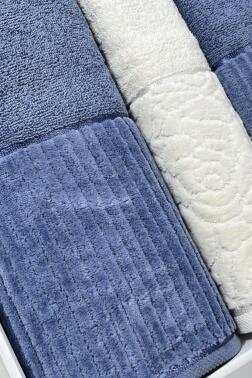 Sevgi Hamam Takımı 4 Parça Krem - Mavi - 3