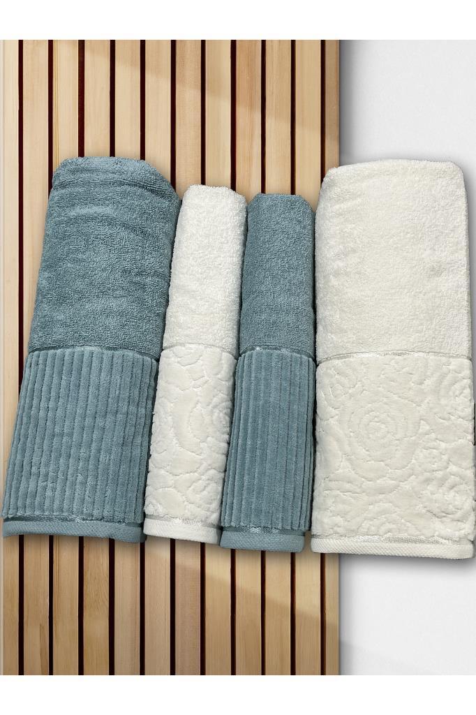 Sevgi Hamam Takımı 4 Parça Krem - Petrol - 1