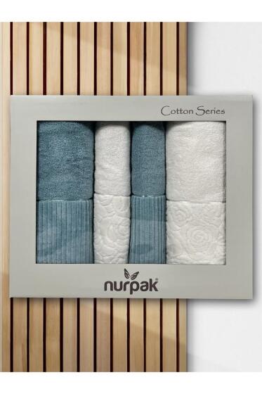 Sevgi Hamam Takımı 4 Parça Krem - Petrol - Çeyiz Diyarı (1)