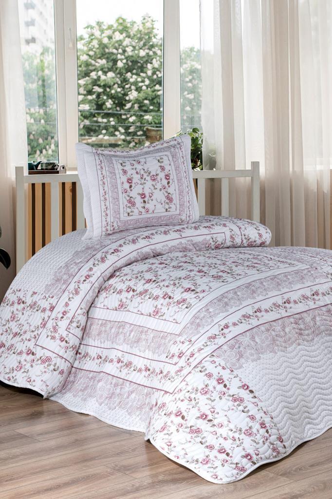 Sevora Baskılı Kapitoneli Tek Kişilik Yatak Örtüsü Gül Kurusu - 1