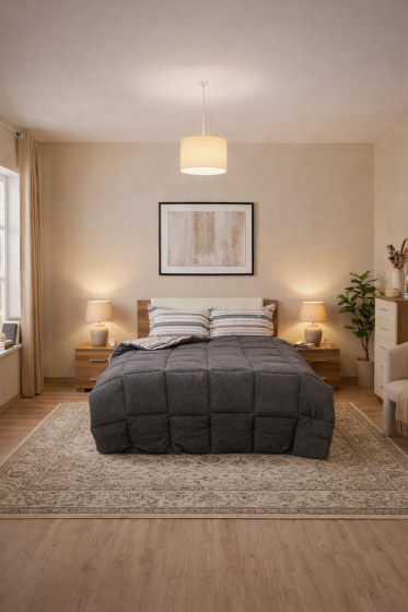 Sherpa Peluş Çift Kişilik Lastikli Çarşaflı Comforter Set Antrasit - Çeyiz Diyarı