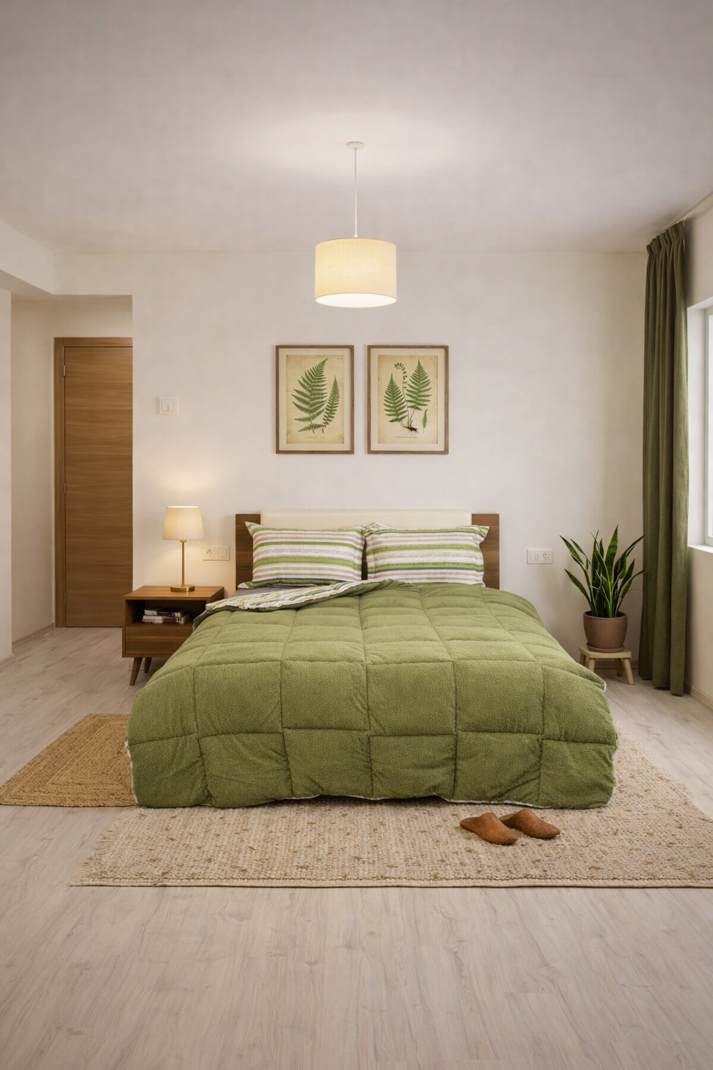 Sherpa Peluş Çift Kişilik Lastikli Çarşaflı Comforter Set Haki - 1