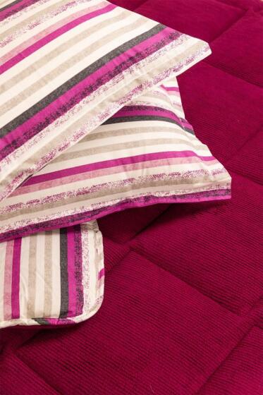 Sherpa Peluş Çift Kişilik Lastikli Çarşaflı Comforter Set Mürdüm - Çeyiz Diyarı (1)