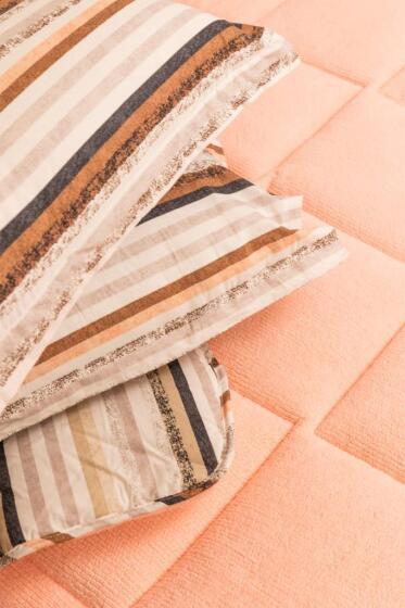 Sherpa Peluş Çift Kişilik Lastikli Çarşaflı Comforter Set Pudra - Çeyiz Diyarı (1)