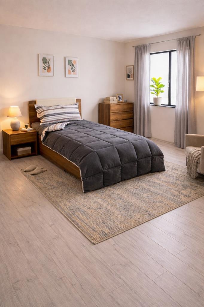 Sherpa Peluş Tek Kişilik Lastikli Çarşaflı Comforter Set Antrasit - 1