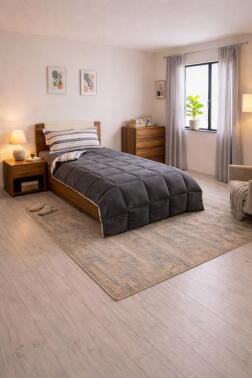 Sherpa Peluş Tek Kişilik Lastikli Çarşaflı Comforter Set Antrasit - 1