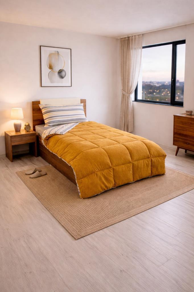 Sherpa Peluş Tek Kişilik Lastikli Çarşaflı Comforter Set Cappucino - 1