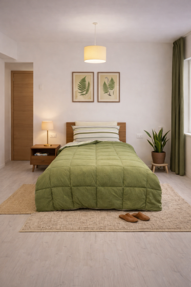 Sherpa Peluş Tek Kişilik Lastikli Çarşaflı Comforter Set Haki - Çeyiz Diyarı