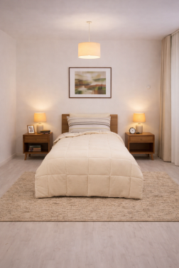 Sherpa Peluş Tek Kişilik Lastikli Çarşaflı Comforter Set Krem - 1