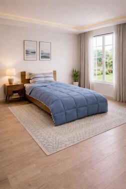 Sherpa Peluş Tek Kişilik Lastikli Çarşaflı Comforter Set Mavi - 1