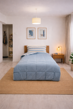 Sherpa Peluş Tek Kişilik Lastikli Çarşaflı Comforter Set Mavi - 1