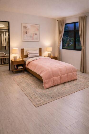 Sherpa Peluş Tek Kişilik Lastikli Çarşaflı Comforter Set Pudra - Çeyiz Diyarı