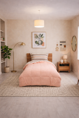 Sherpa Peluş Tek Kişilik Lastikli Çarşaflı Comforter Set Pudra - 1