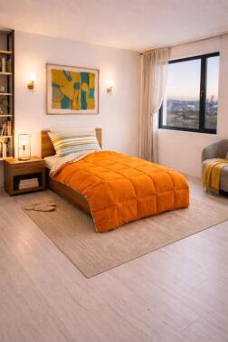 Sherpa Peluş Tek Kişilik Lastikli Çarşaflı Comforter Set Turuncu - 1