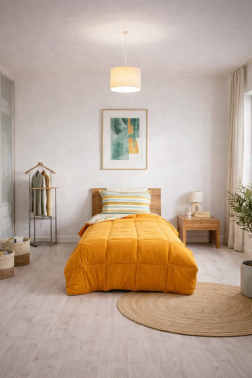 Sherpa Peluş Tek Kişilik Lastikli Çarşaflı Comforter Set Turuncu - 1