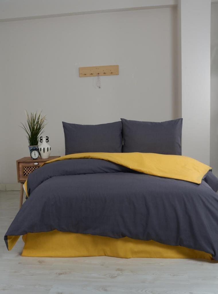 Silente Çift Kişilik Nevresim Takımı Antrasit - Sarı - 1