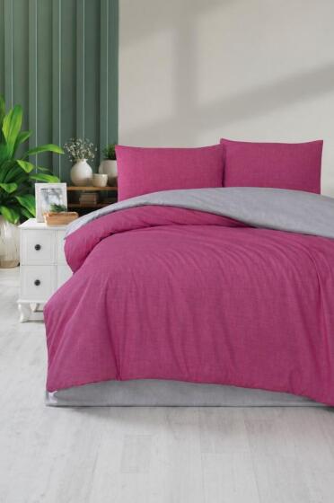 Silente Çift Kişilik Nevresim Takımı Mürdüm - Gri - Çeyiz Diyarı