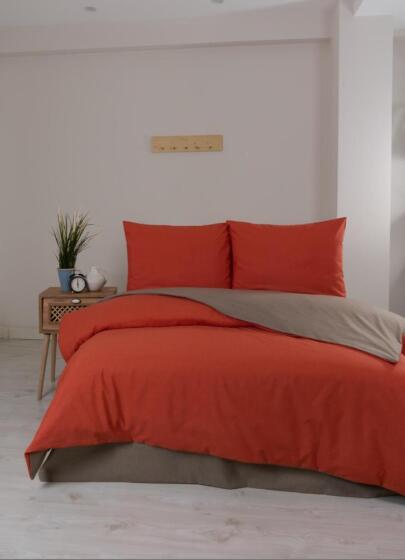 Silente Çift Kişilik Nevresim Takımı Turuncu - Bej - Çeyiz Diyarı