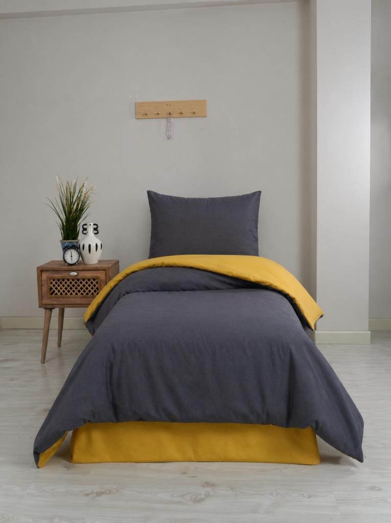 Silente Tek Kişilik Nevresim Takımı Antrasit - Sarı - 1