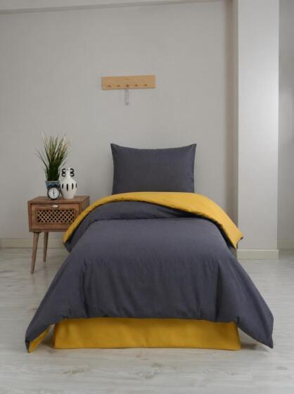 Silente Tek Kişilik Nevresim Takımı Antrasit - Sarı - Çeyiz Diyarı
